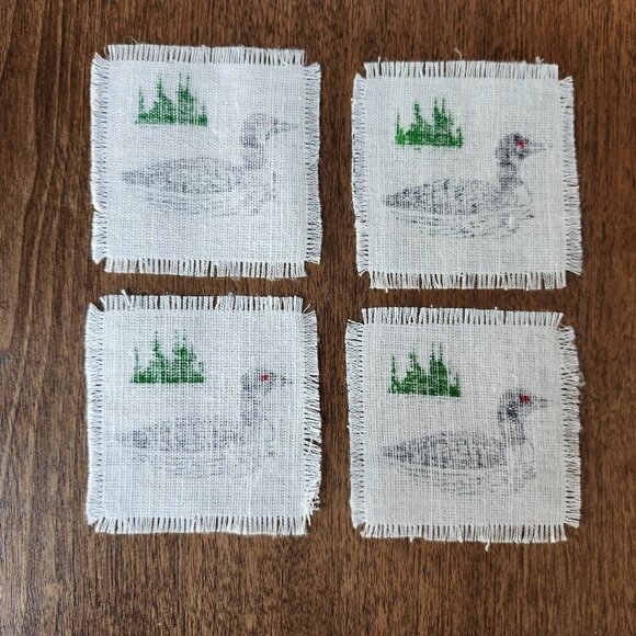CUTE LOON Bar Mat Coaster Lot Frayed Burlap Cottage Chic SET of 4 - Picture 2 of 4